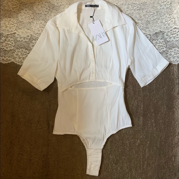 ZARA STRETCH LINEN BLEND CUT OUT BODYSUIT. - Picture 2 of 11